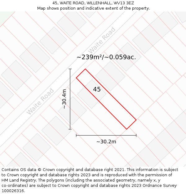 45, WAITE ROAD, WILLENHALL, WV13 3EZ: Plot and title map