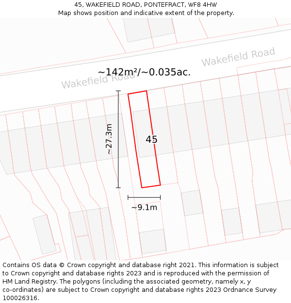 45, WAKEFIELD ROAD, PONTEFRACT, WF8 4HW: Plot and title map