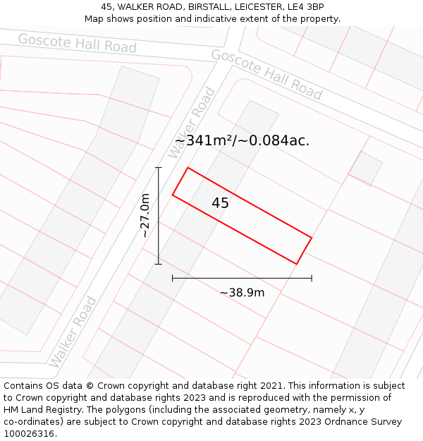 45, WALKER ROAD, BIRSTALL, LEICESTER, LE4 3BP: Plot and title map