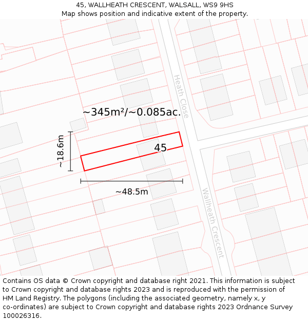 45, WALLHEATH CRESCENT, WALSALL, WS9 9HS: Plot and title map