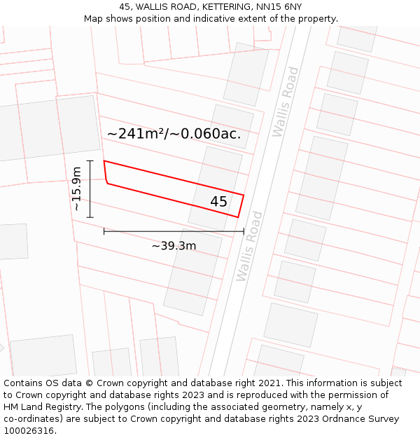 45, WALLIS ROAD, KETTERING, NN15 6NY: Plot and title map