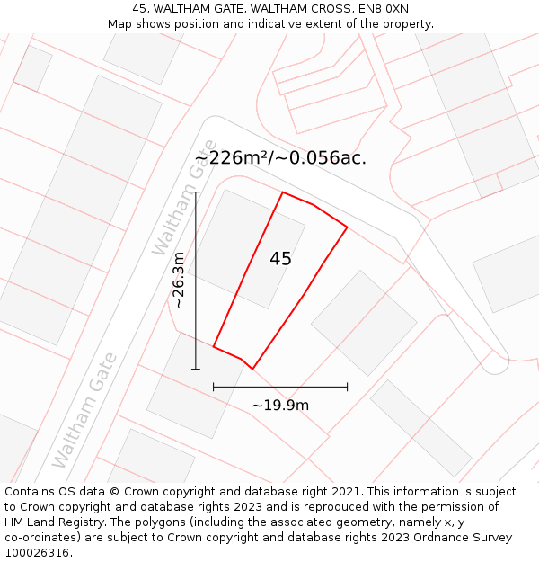 45, WALTHAM GATE, WALTHAM CROSS, EN8 0XN: Plot and title map