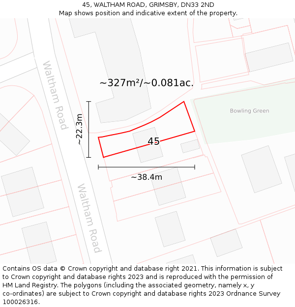 45, WALTHAM ROAD, GRIMSBY, DN33 2ND: Plot and title map
