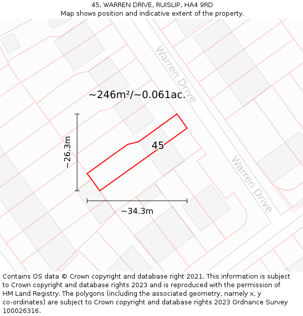 45, WARREN DRIVE, RUISLIP, HA4 9RD: Plot and title map
