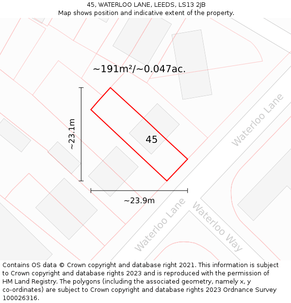 45, WATERLOO LANE, LEEDS, LS13 2JB: Plot and title map