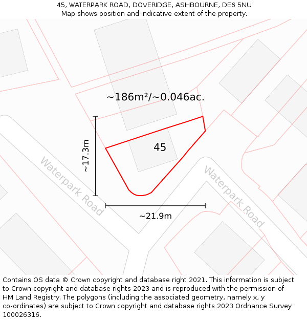 45, WATERPARK ROAD, DOVERIDGE, ASHBOURNE, DE6 5NU: Plot and title map