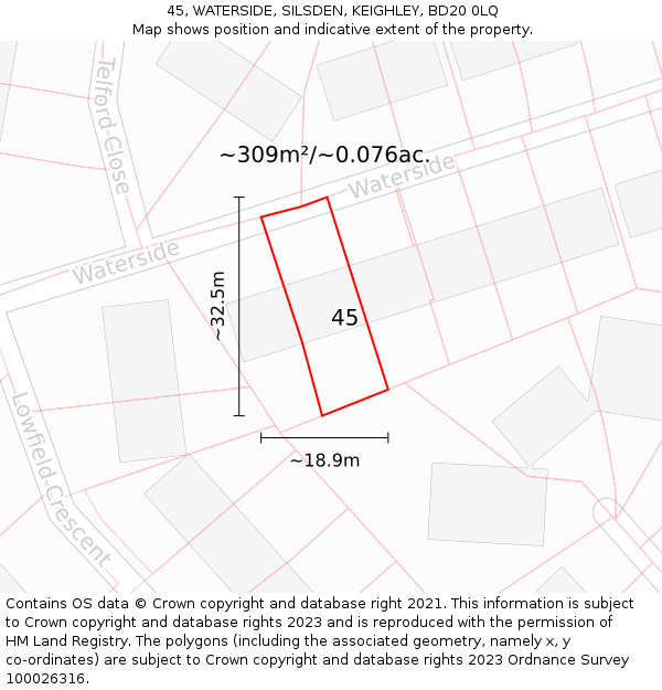 45, WATERSIDE, SILSDEN, KEIGHLEY, BD20 0LQ: Plot and title map
