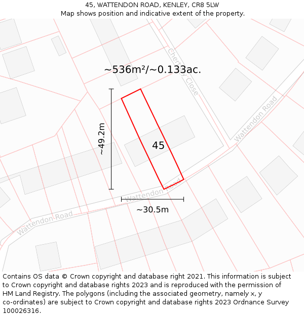 45, WATTENDON ROAD, KENLEY, CR8 5LW: Plot and title map