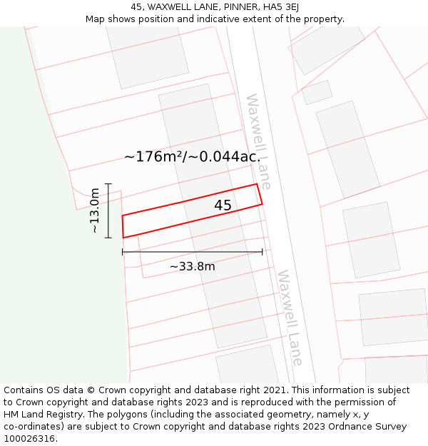 45, WAXWELL LANE, PINNER, HA5 3EJ: Plot and title map