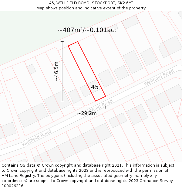 45, WELLFIELD ROAD, STOCKPORT, SK2 6AT: Plot and title map