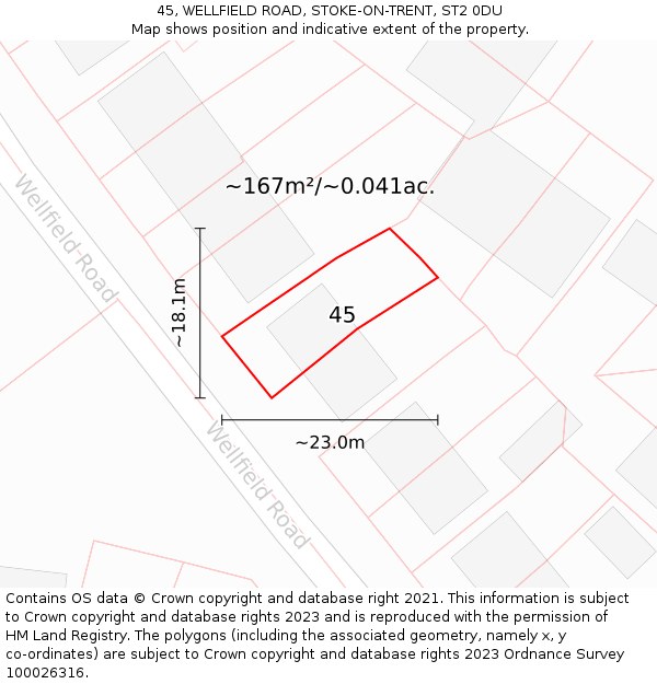 45, WELLFIELD ROAD, STOKE-ON-TRENT, ST2 0DU: Plot and title map