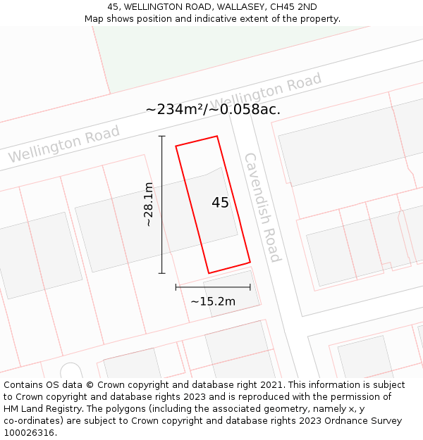 45, WELLINGTON ROAD, WALLASEY, CH45 2ND: Plot and title map