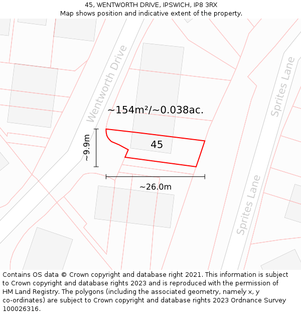 45, WENTWORTH DRIVE, IPSWICH, IP8 3RX: Plot and title map