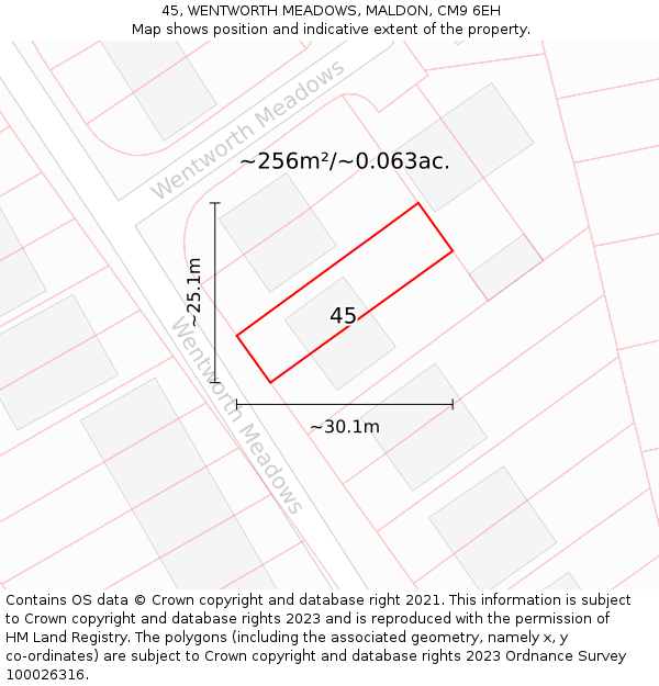 45, WENTWORTH MEADOWS, MALDON, CM9 6EH: Plot and title map