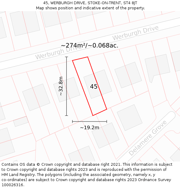45, WERBURGH DRIVE, STOKE-ON-TRENT, ST4 8JT: Plot and title map