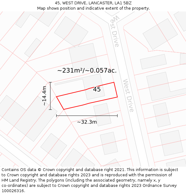 45, WEST DRIVE, LANCASTER, LA1 5BZ: Plot and title map