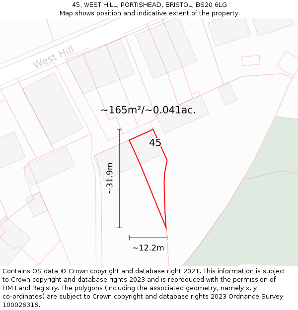 45, WEST HILL, PORTISHEAD, BRISTOL, BS20 6LG: Plot and title map
