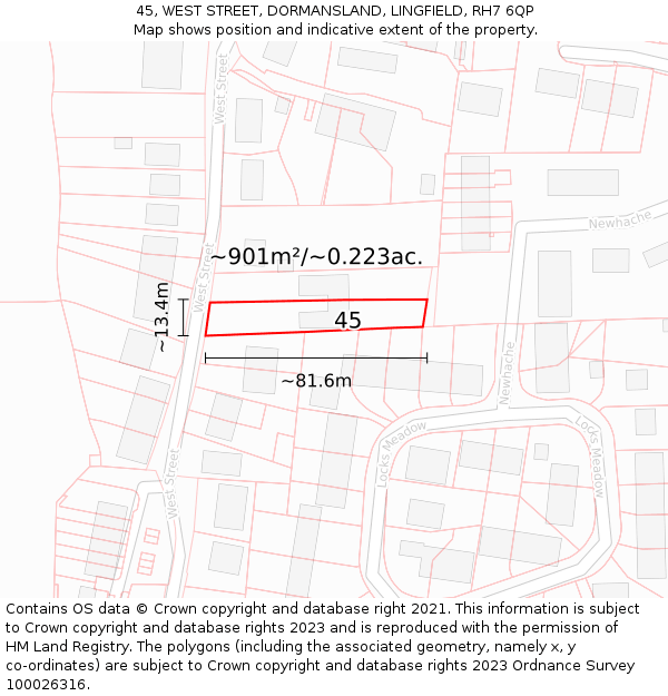 45, WEST STREET, DORMANSLAND, LINGFIELD, RH7 6QP: Plot and title map