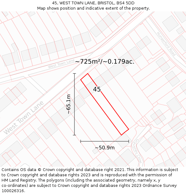 45, WEST TOWN LANE, BRISTOL, BS4 5DD: Plot and title map