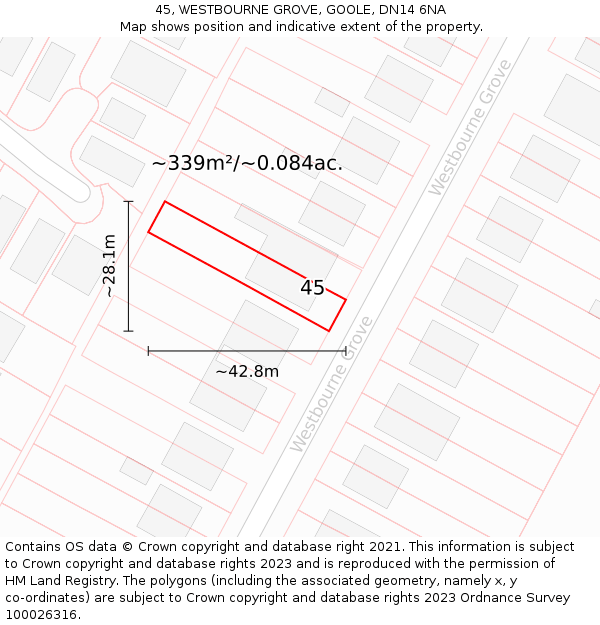 45, WESTBOURNE GROVE, GOOLE, DN14 6NA: Plot and title map