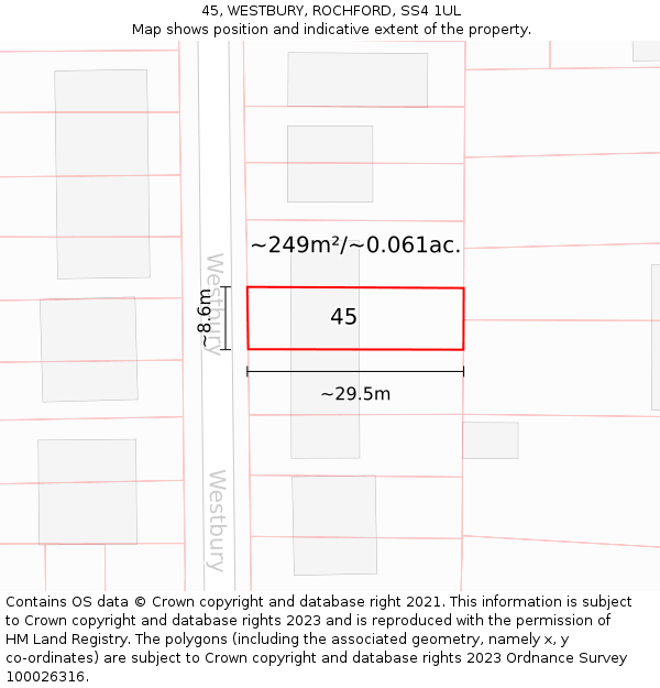45, WESTBURY, ROCHFORD, SS4 1UL: Plot and title map