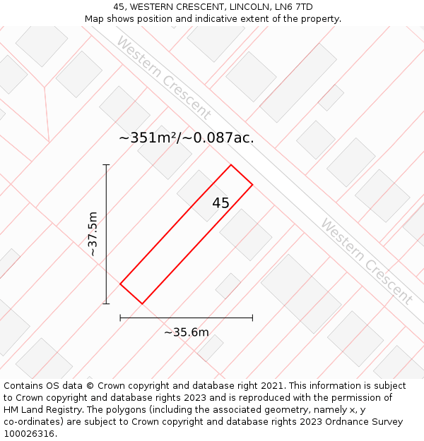 45, WESTERN CRESCENT, LINCOLN, LN6 7TD: Plot and title map