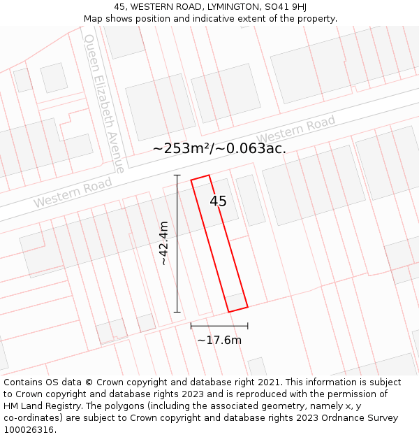 45, WESTERN ROAD, LYMINGTON, SO41 9HJ: Plot and title map
