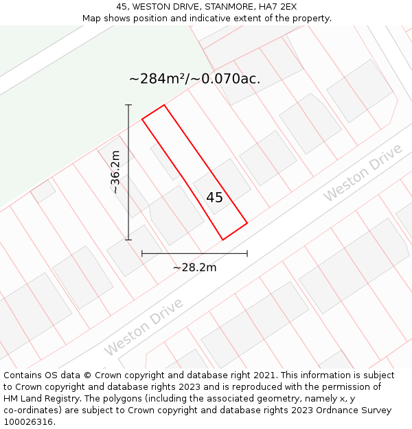 45, WESTON DRIVE, STANMORE, HA7 2EX: Plot and title map