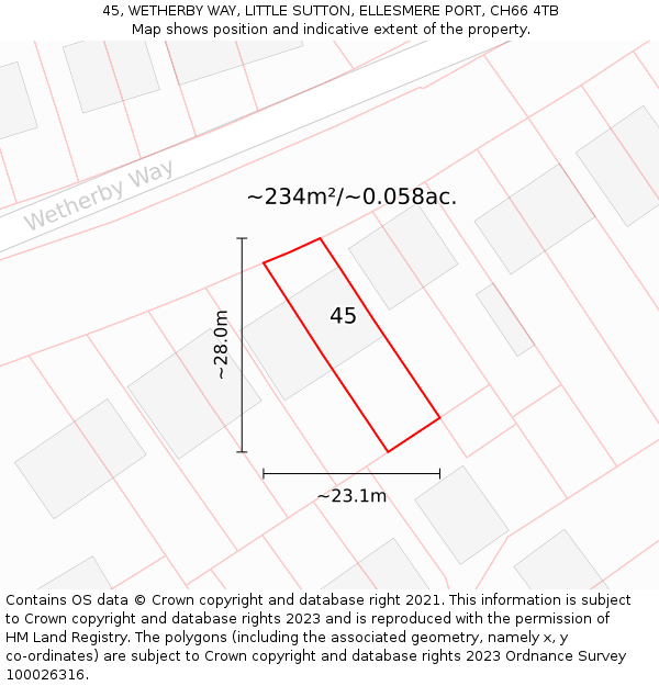 45, WETHERBY WAY, LITTLE SUTTON, ELLESMERE PORT, CH66 4TB: Plot and title map