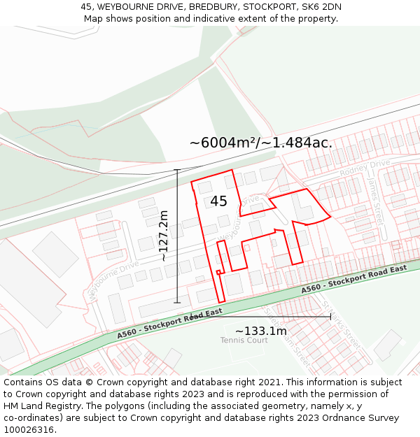 45, WEYBOURNE DRIVE, BREDBURY, STOCKPORT, SK6 2DN: Plot and title map