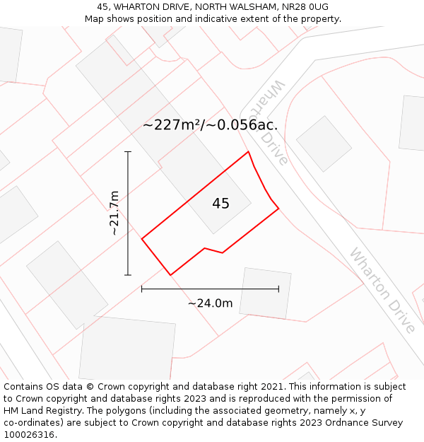 45, WHARTON DRIVE, NORTH WALSHAM, NR28 0UG: Plot and title map