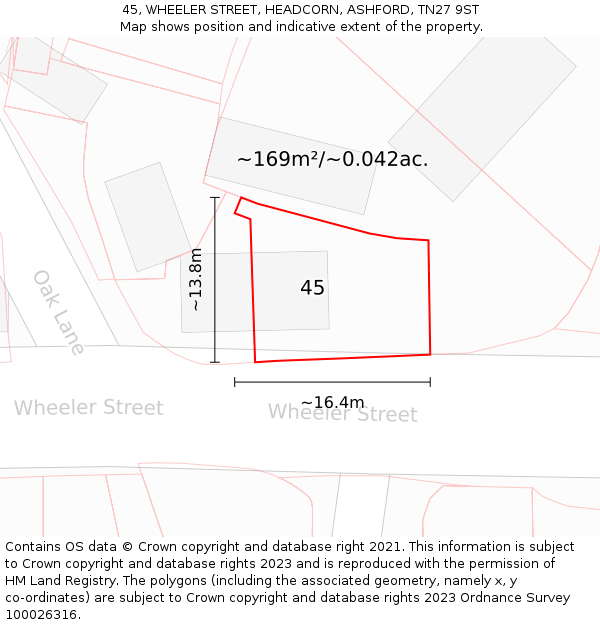 45, WHEELER STREET, HEADCORN, ASHFORD, TN27 9ST: Plot and title map