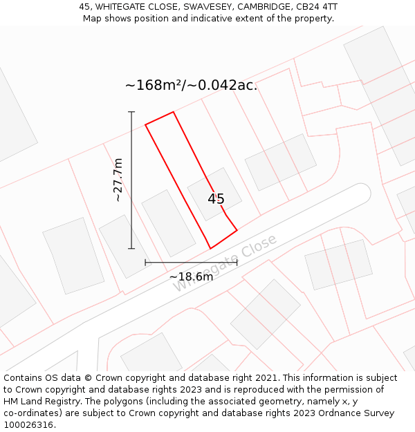 45, WHITEGATE CLOSE, SWAVESEY, CAMBRIDGE, CB24 4TT: Plot and title map