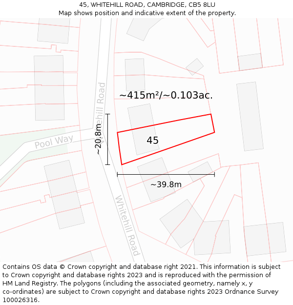 45, WHITEHILL ROAD, CAMBRIDGE, CB5 8LU: Plot and title map