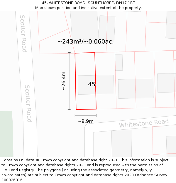 45, WHITESTONE ROAD, SCUNTHORPE, DN17 1RE: Plot and title map