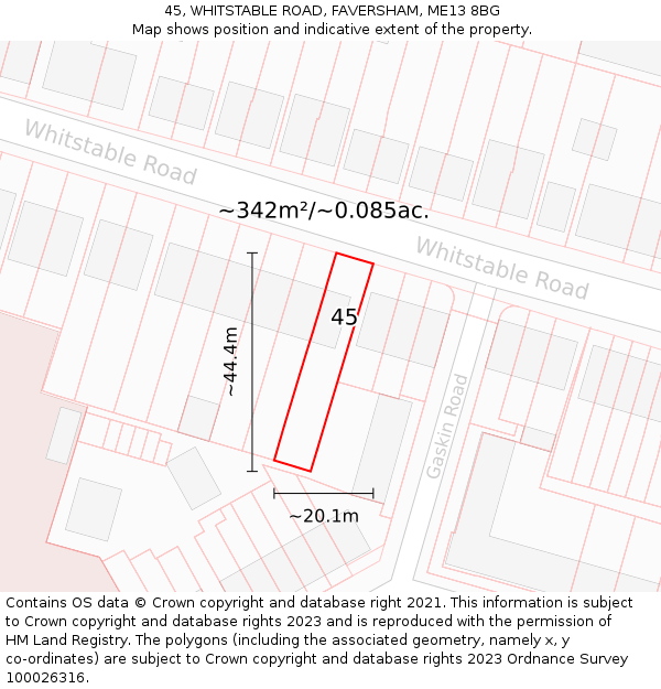 45, WHITSTABLE ROAD, FAVERSHAM, ME13 8BG: Plot and title map