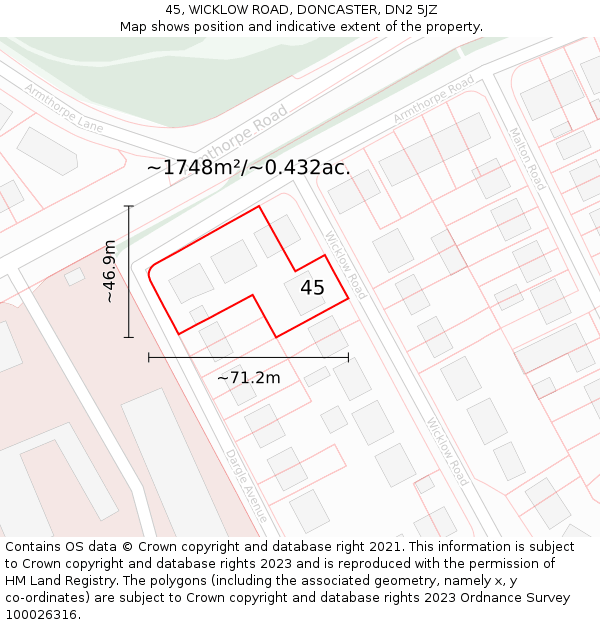 45, WICKLOW ROAD, DONCASTER, DN2 5JZ: Plot and title map
