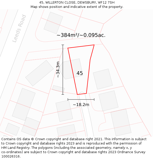 45, WILLERTON CLOSE, DEWSBURY, WF12 7SH: Plot and title map