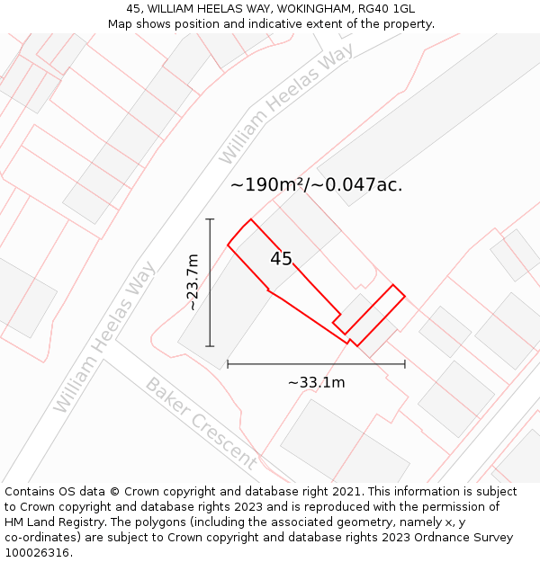 45, WILLIAM HEELAS WAY, WOKINGHAM, RG40 1GL: Plot and title map