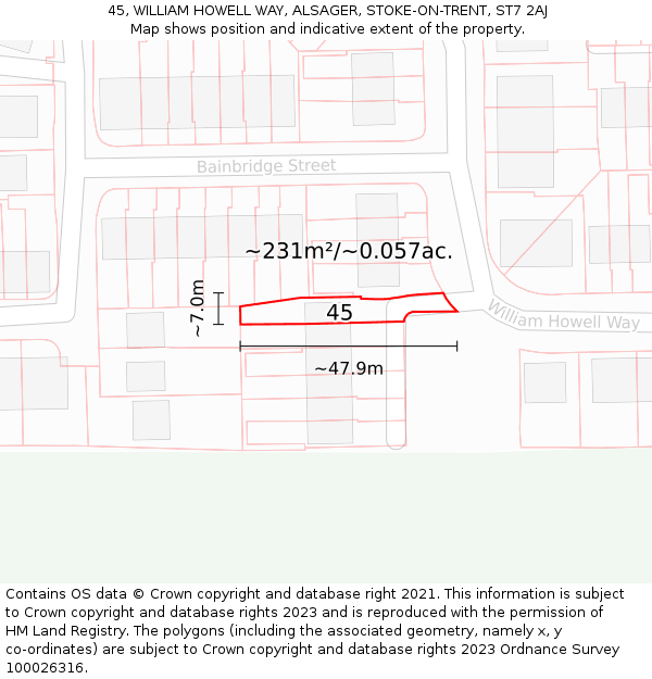 45, WILLIAM HOWELL WAY, ALSAGER, STOKE-ON-TRENT, ST7 2AJ: Plot and title map