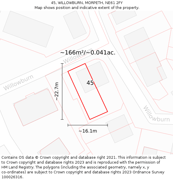 45, WILLOWBURN, MORPETH, NE61 2FY: Plot and title map