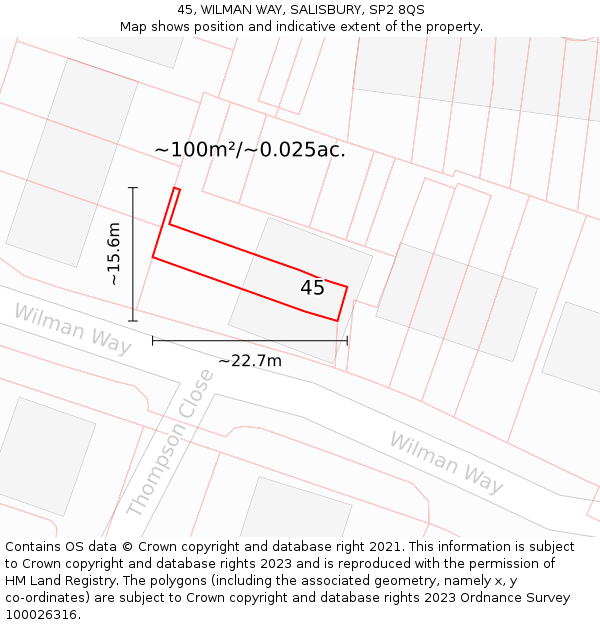 45, WILMAN WAY, SALISBURY, SP2 8QS: Plot and title map