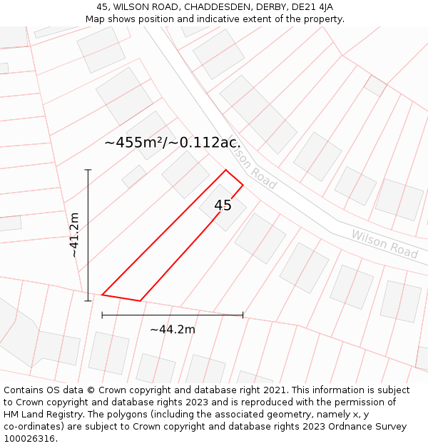 45, WILSON ROAD, CHADDESDEN, DERBY, DE21 4JA: Plot and title map