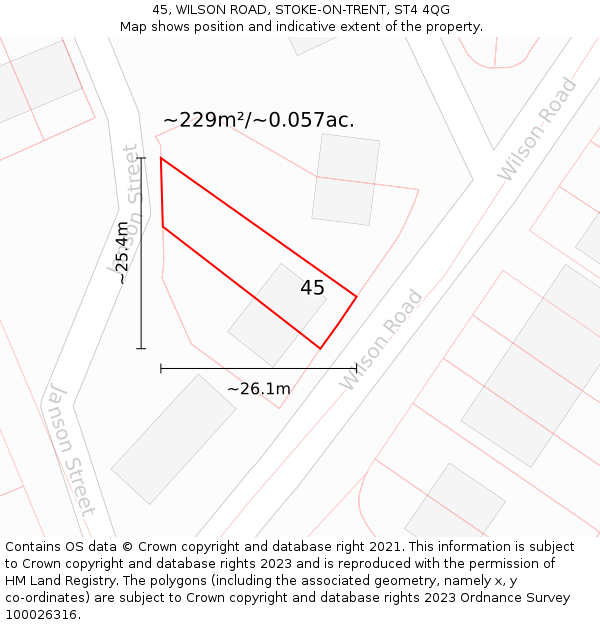 45, WILSON ROAD, STOKE-ON-TRENT, ST4 4QG: Plot and title map