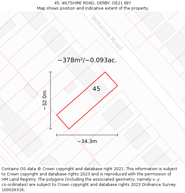 45, WILTSHIRE ROAD, DERBY, DE21 6EY: Plot and title map