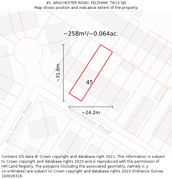 45, WINCHESTER ROAD, FELTHAM, TW13 5JX: Plot and title map