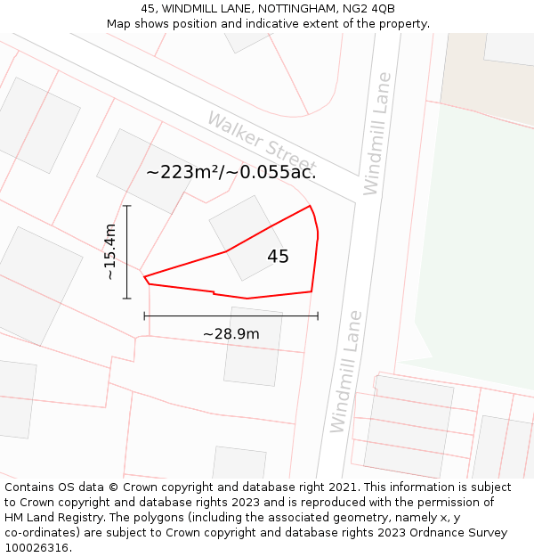 45, WINDMILL LANE, NOTTINGHAM, NG2 4QB: Plot and title map