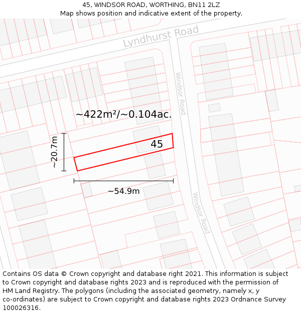 45, WINDSOR ROAD, WORTHING, BN11 2LZ: Plot and title map
