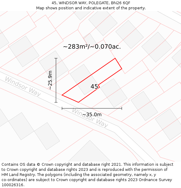 45, WINDSOR WAY, POLEGATE, BN26 6QF: Plot and title map