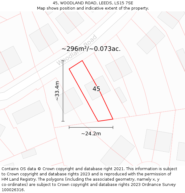 45, WOODLAND ROAD, LEEDS, LS15 7SE: Plot and title map